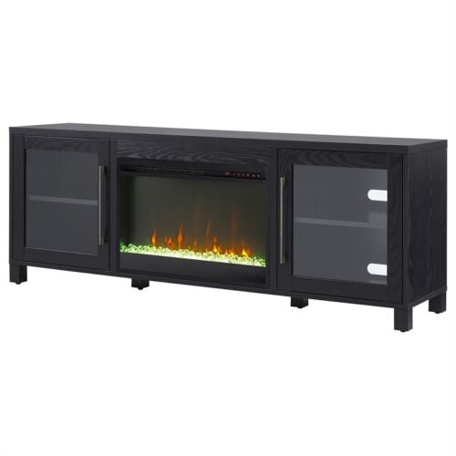 Henn&Hart 68" Black Grain/Glass Fireplace Insert TV Stand