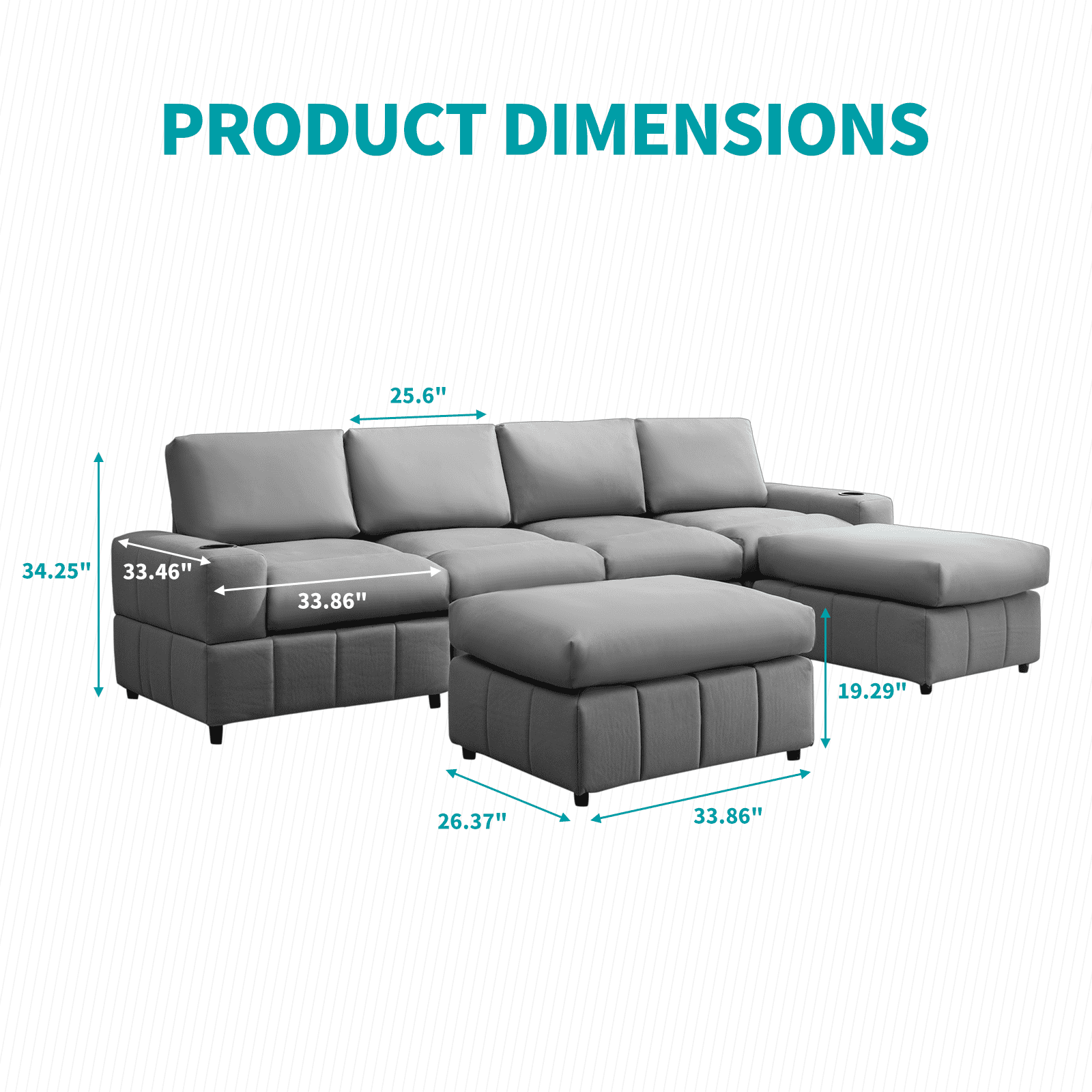 BALUS Modern U/L Shape Faux Leather Sectional Sofa, Modular Tufted Lounge Couch Set with Ottomans, Modern Upholstered Furniture for Living Room, Light Gray