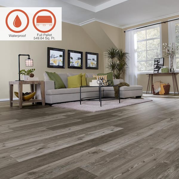 Outlast+ Grey Optimus Pine 12 mm T x 7.4 in. W Waterproof Laminate Wood Flooring (549.6 sqft/pallet)