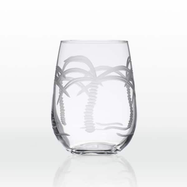Palm Tree 17 oz. Clear Stemless Wine Tumbler (Set of 4)
