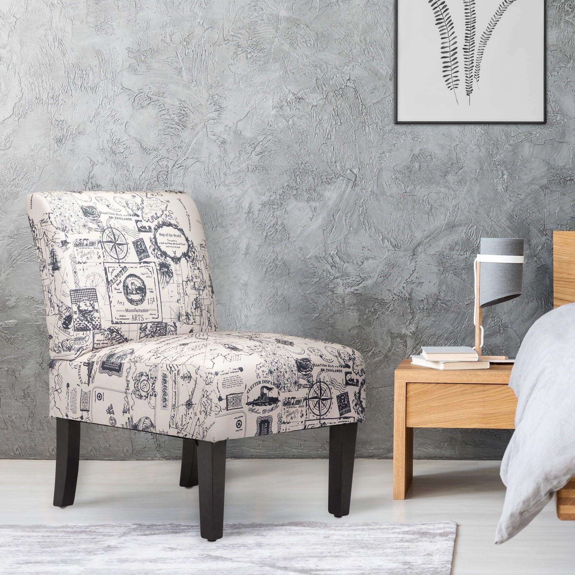 Jaxpety Armless Accent Leisure Chair, Slipper Chair Upholstered Single Sofa, Gray Letter Print