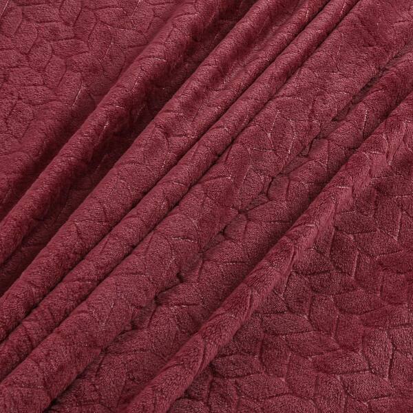 Velvet Plush Burgundy Leaves Woven Polyester Full/Queen Blanket