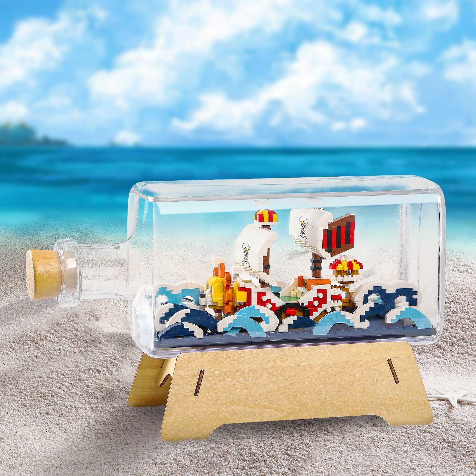 HI-Reeke Building Block Set One Piece Anime Ship in a Bottle Micro Brick Kit Thousand Sunny Toy