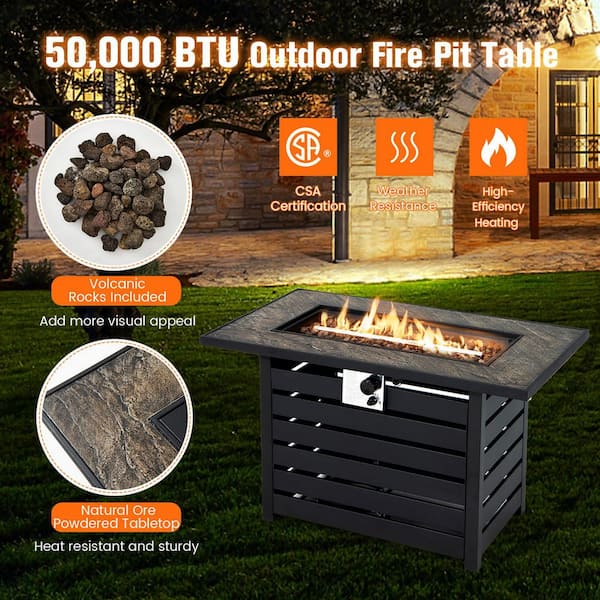 42 in. Rectangular Metal Propane Fire Pit Table 50,000 BTU W/Lava Rocks and PVC Cover