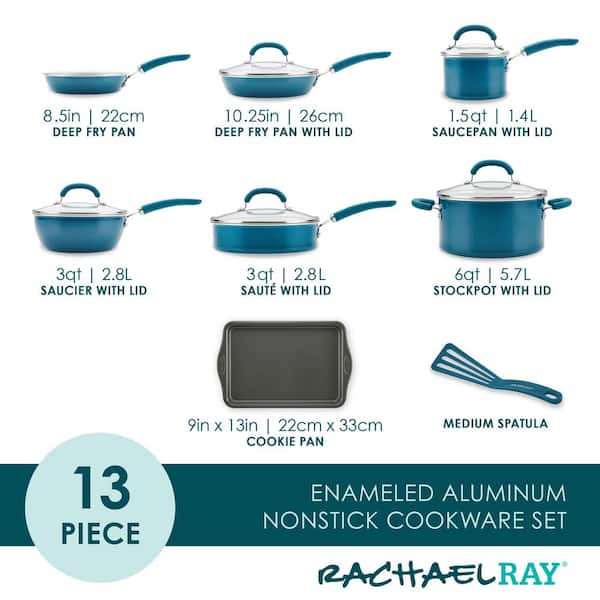 Create Delicious 13-Piece Aluminum Nonstick Cookware Set in Teal Shimmer