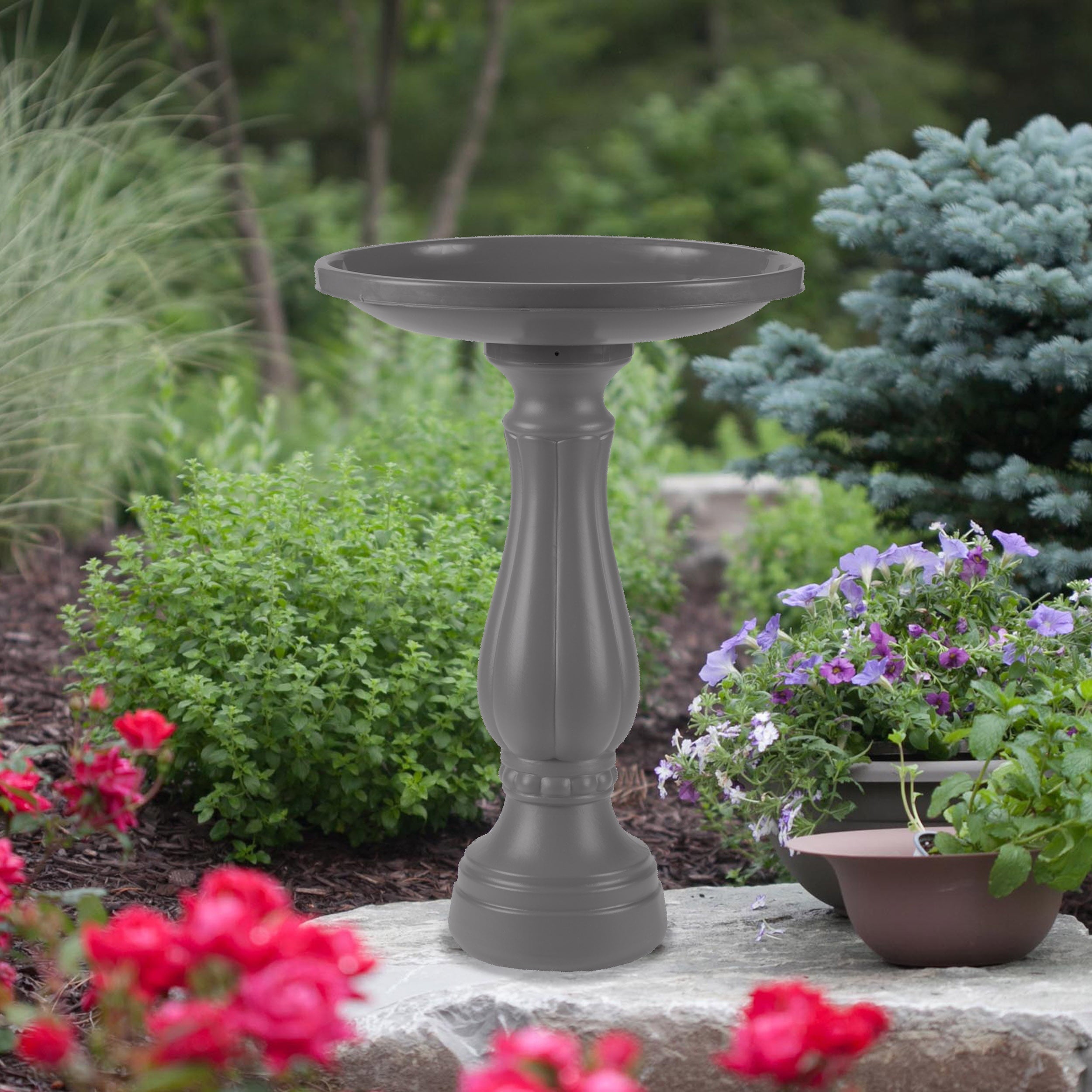 Bloem Promo Birdbath With Pedestal - Charcoal Gray - 17