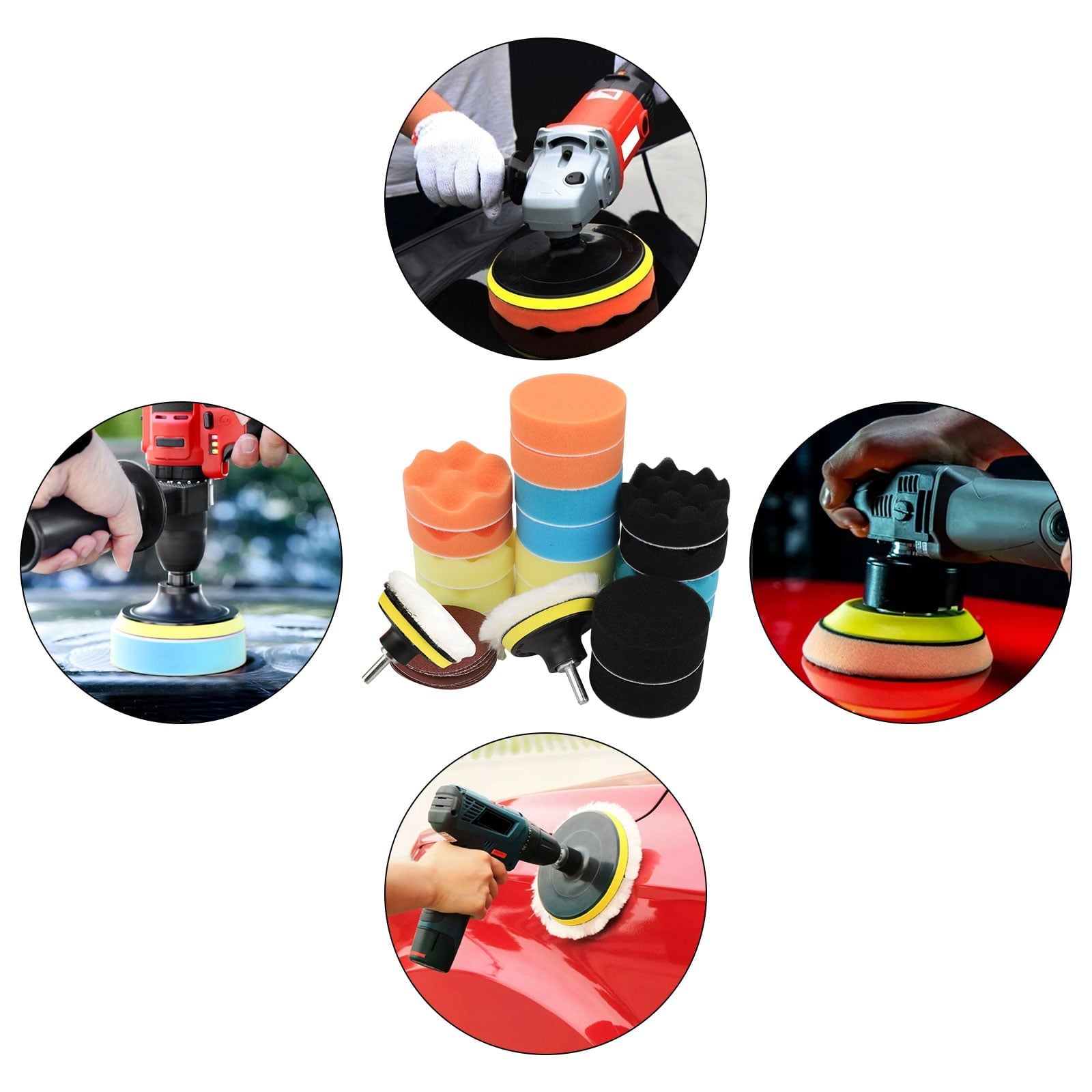 EEEkit 31pcs Car Polishing Sponge Pad Kit, Buffing and Polishing Kit with Waffle Foam,  Wool Grip Pads,  Backing Plates,  Drill Adapter,  Sanding Papers, Threaded Polisher Grip