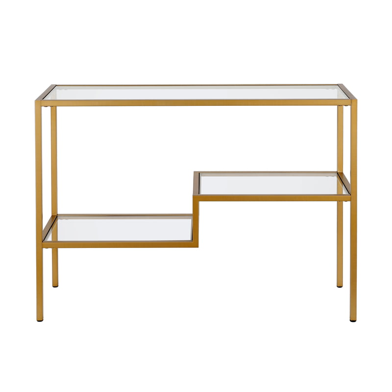 Pemberly Row Traditional Two Tier Metal Console Table in Gold and Brass Finish