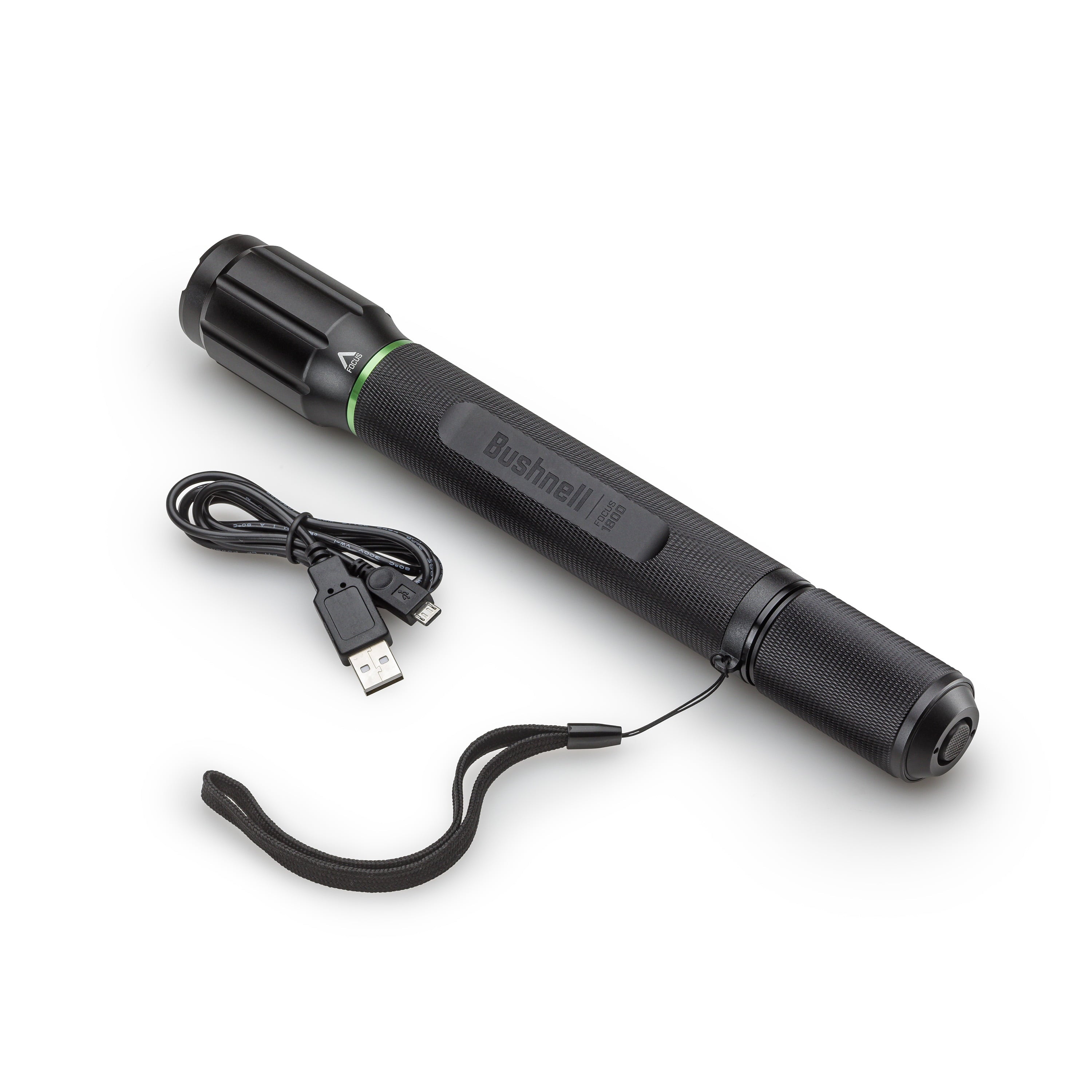 Bushnell 1800 Lumen Rechargeable Focusing Flashlight - IPX8 Waterproof, Black & Green