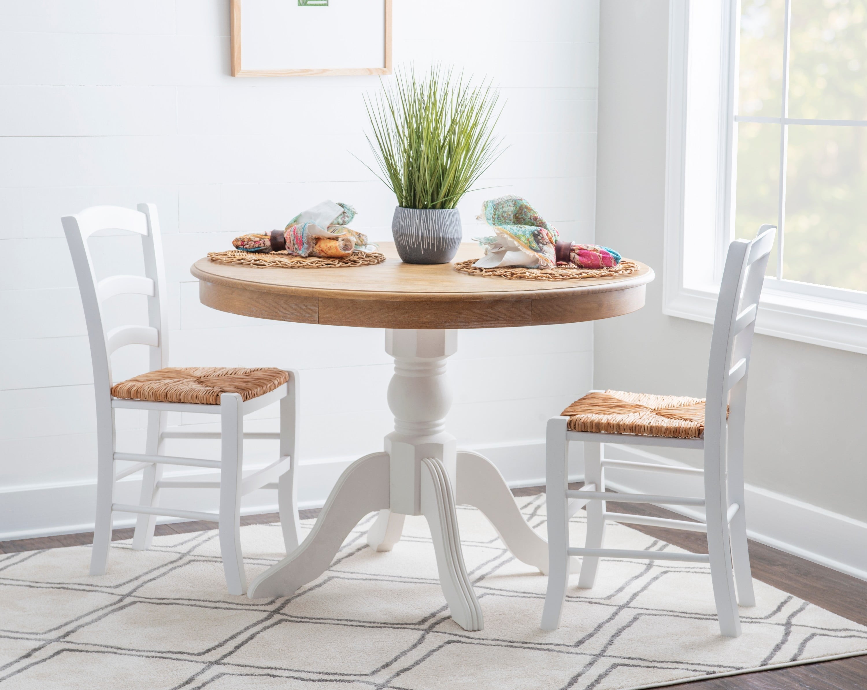 Linon Tobin  Pedestal Dining Table - Natural/White