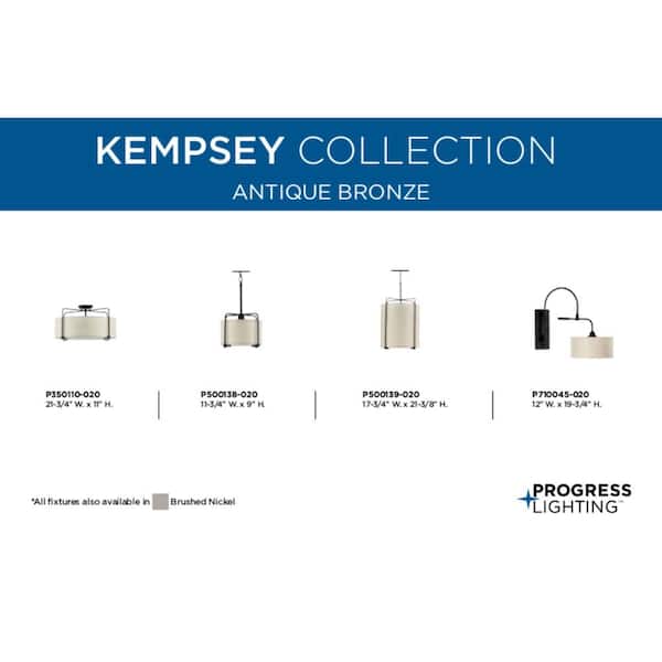 Kempsey 21.75 in. 3-Light Antique Bronze Flush Mount