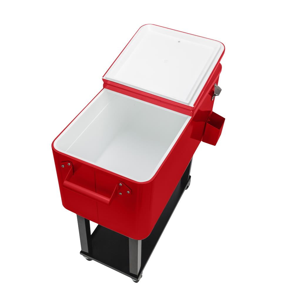 EasingRoom 80QT Cooler Cart Rolling Party Iron Spray Ice Chest Patio Warm Shelf Red