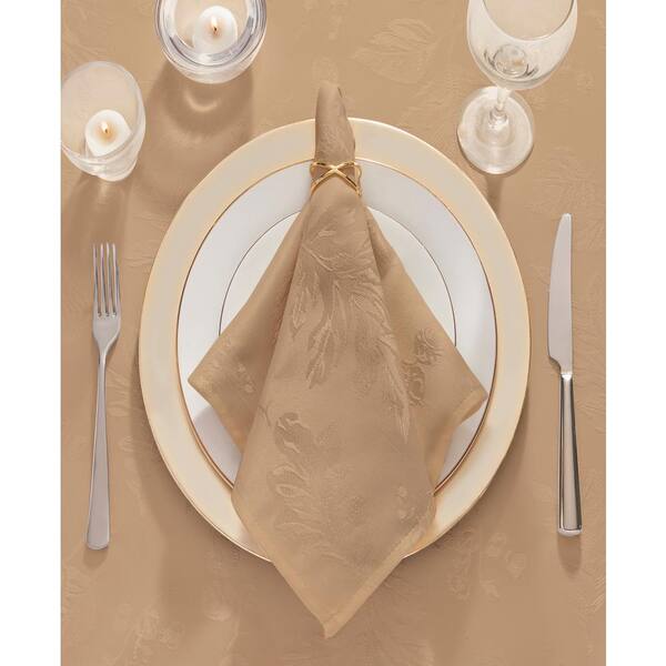 17 in. W x 17 in. L Taupe Polyester Elegant Woven Leaves Jacquard Damask Napkins (Set of 8)