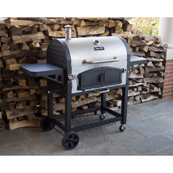 Heavy-Duty Extra-Large Dual Chamber Charcoal Grill in Black and Stainless Steel