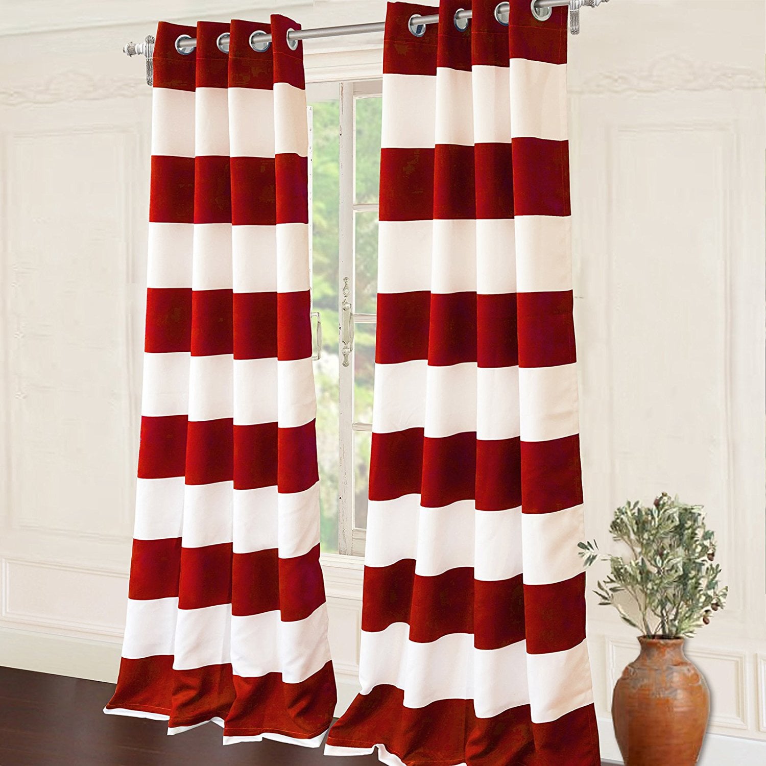 DriftAway Mia Stripe Room Darkening Grommet Unlined Window Curtains, Set Of Two Panels, Each 52