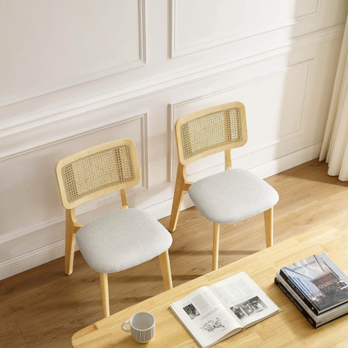 Art Leon Ash Wood Dining Chairs Set of 2-Fabric, Off White + Natural Frame