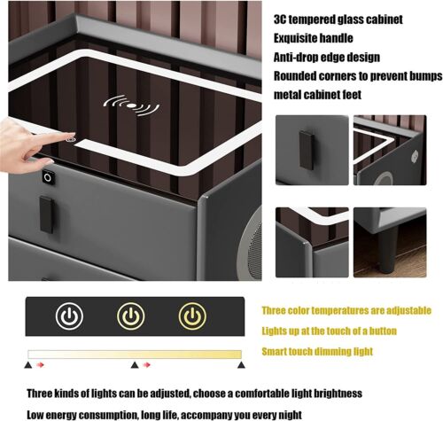 Bedside tables Nightstand With Fingerprint Lock Drawer, Smart Nightstand