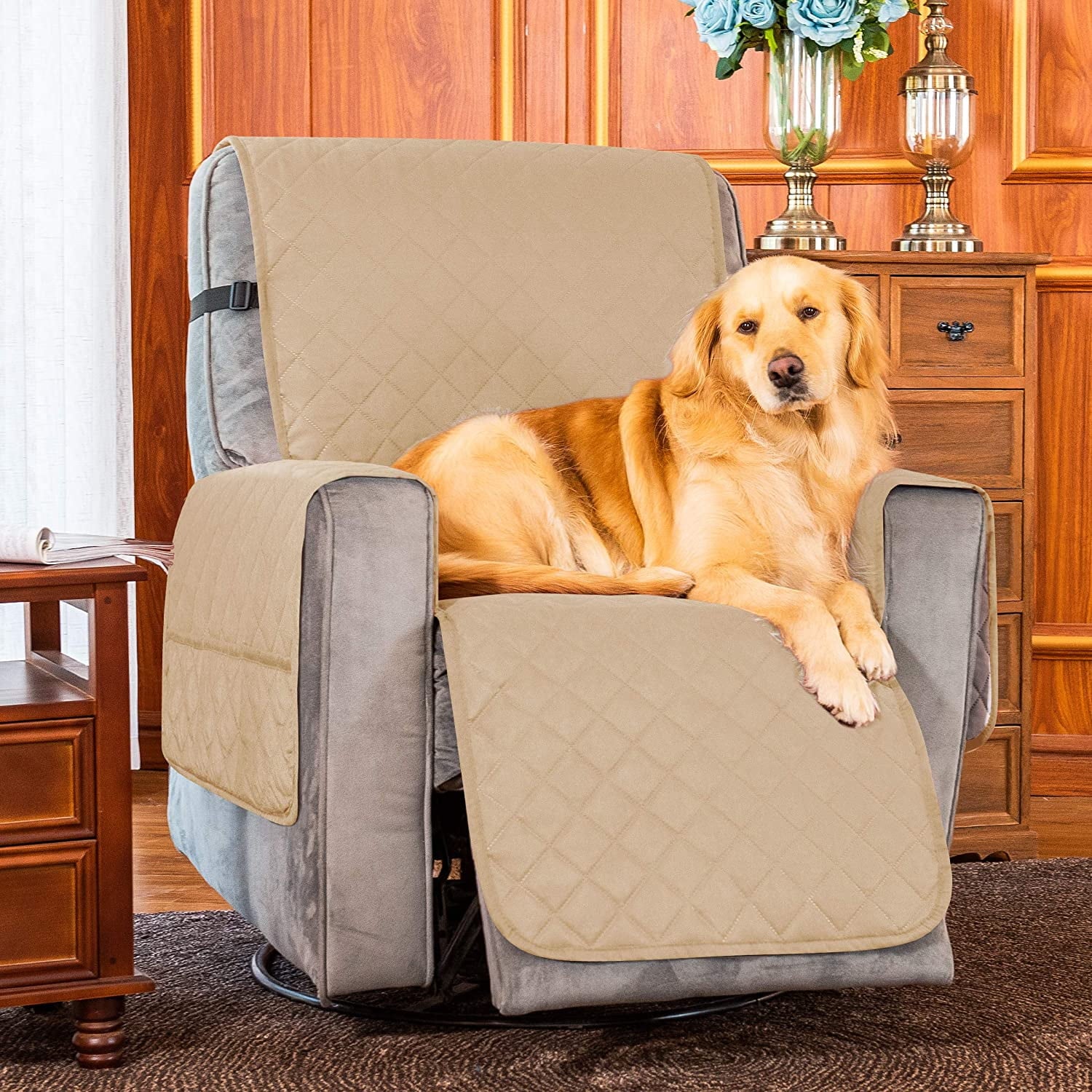 Subrtex Reversible 1-Piece Quilted Recliner Chair Cover, Large, Sand