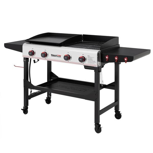 4-Burner 48,000 BTU Portable Flat Top Gas Grill and Griddle Combo Grill in Black with Folding Legs for Outdoor Cooking