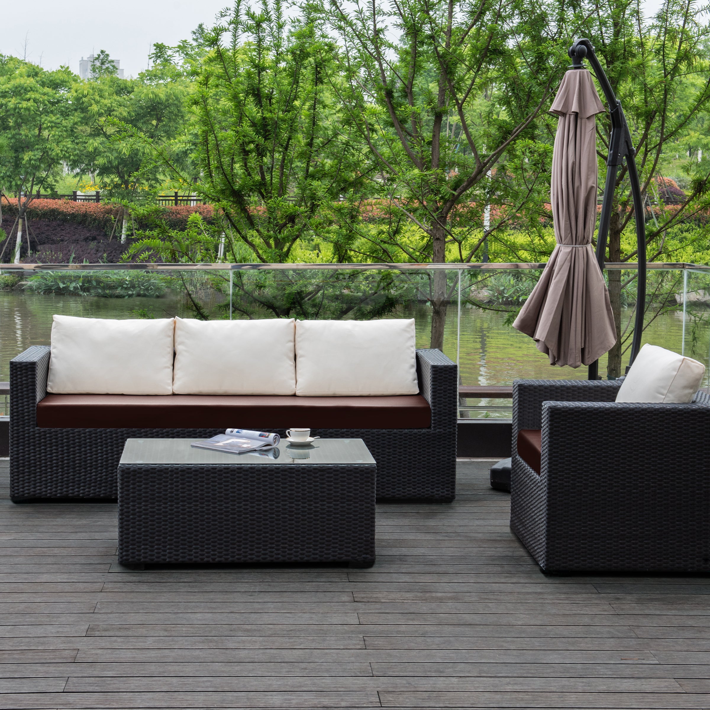 Subrtex Stretchy 1-piece PU Leather Seat Cushion Covers, Sofa, Chocolate