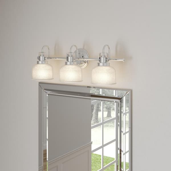 Archie Collection 26-1/2 in. 3-Light Polished Chrome Clear Double Prismatic Glass Coastal Bath Vanity Light