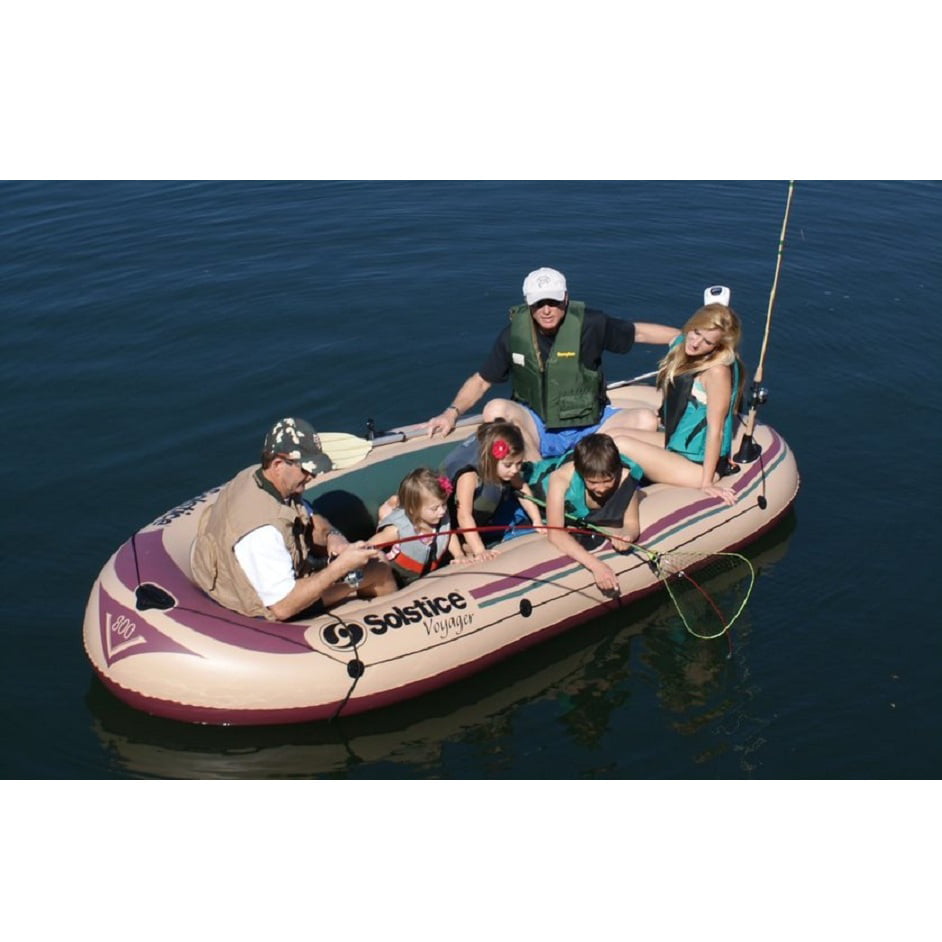 Swim Central 133 In. Beige and Brown 6 Person Inflatable Voyager Boat