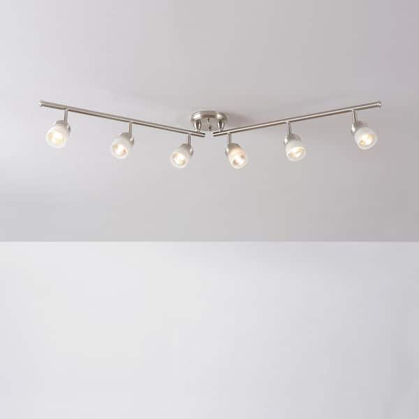 Spence 3.85 ft. 6-Light Brushed Nickel Flexible Track Lighting Kit with Frosted Glass Shades