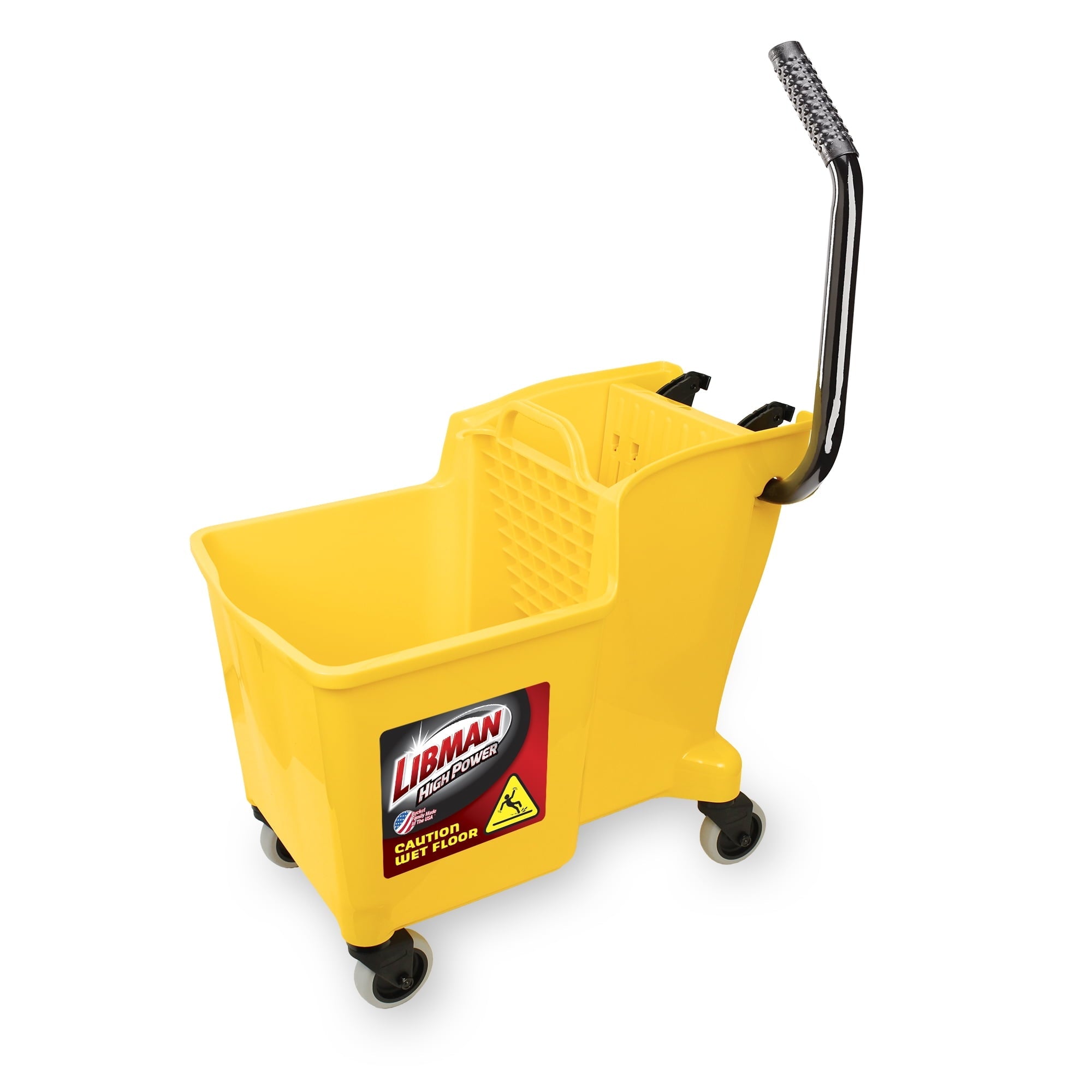 Libman Yellow 32 Quart Mop Bucket and Wringer with Rubber Caster Wheels.
