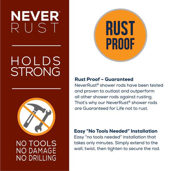 NeverRust 44 in. - 72 in. Aluminum Adjustable Tension No-Tools Shower Rod in Chrome