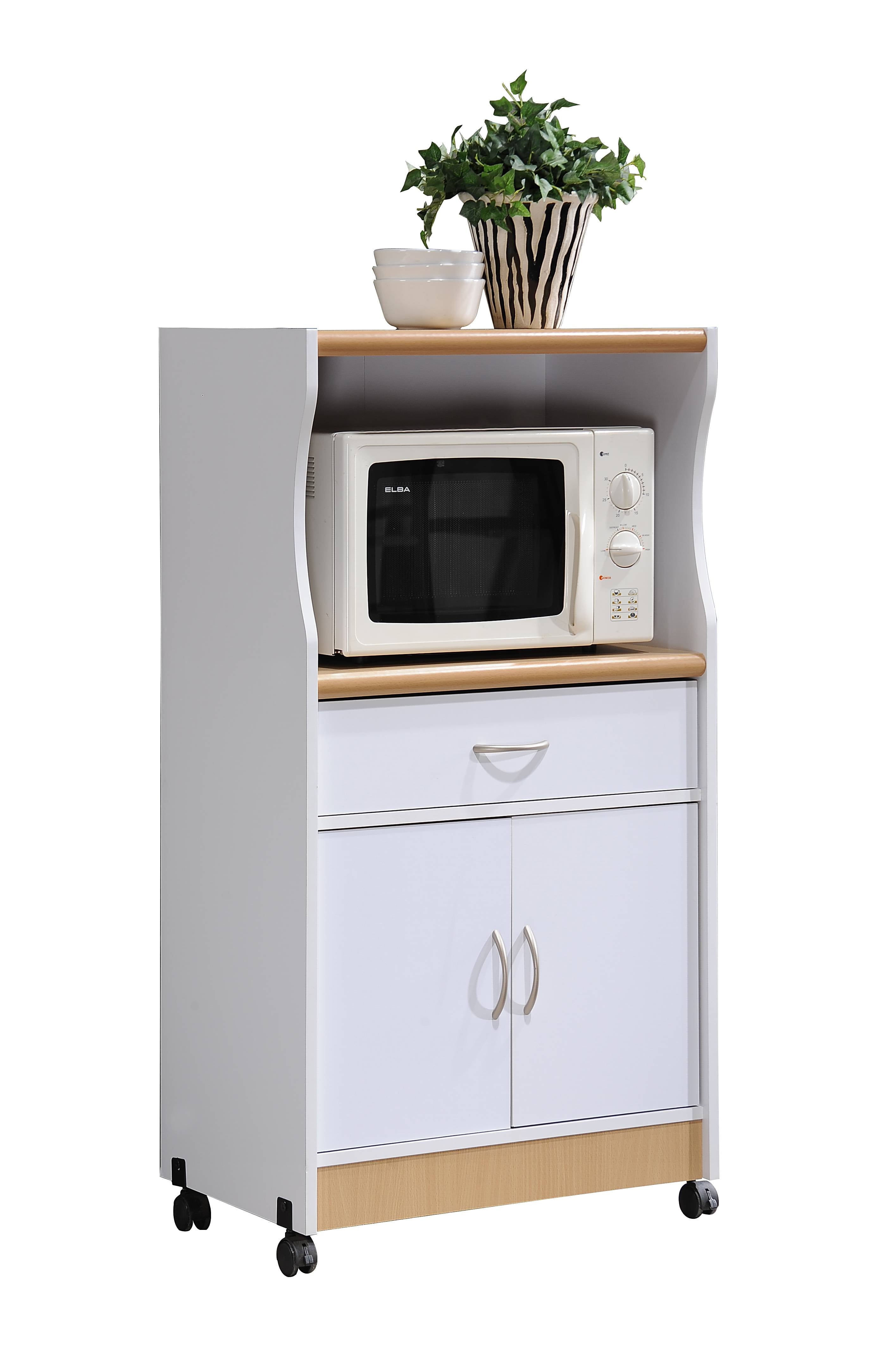 Hodedah Microwave Kitchen Cart, White