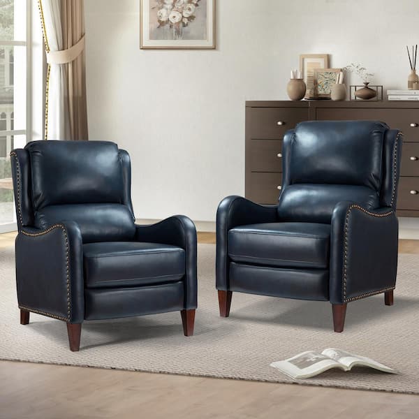 Hyde Modern Retro Navy Genuine Cigar Leather Recliner with Nailhead Trim (Set of 2)