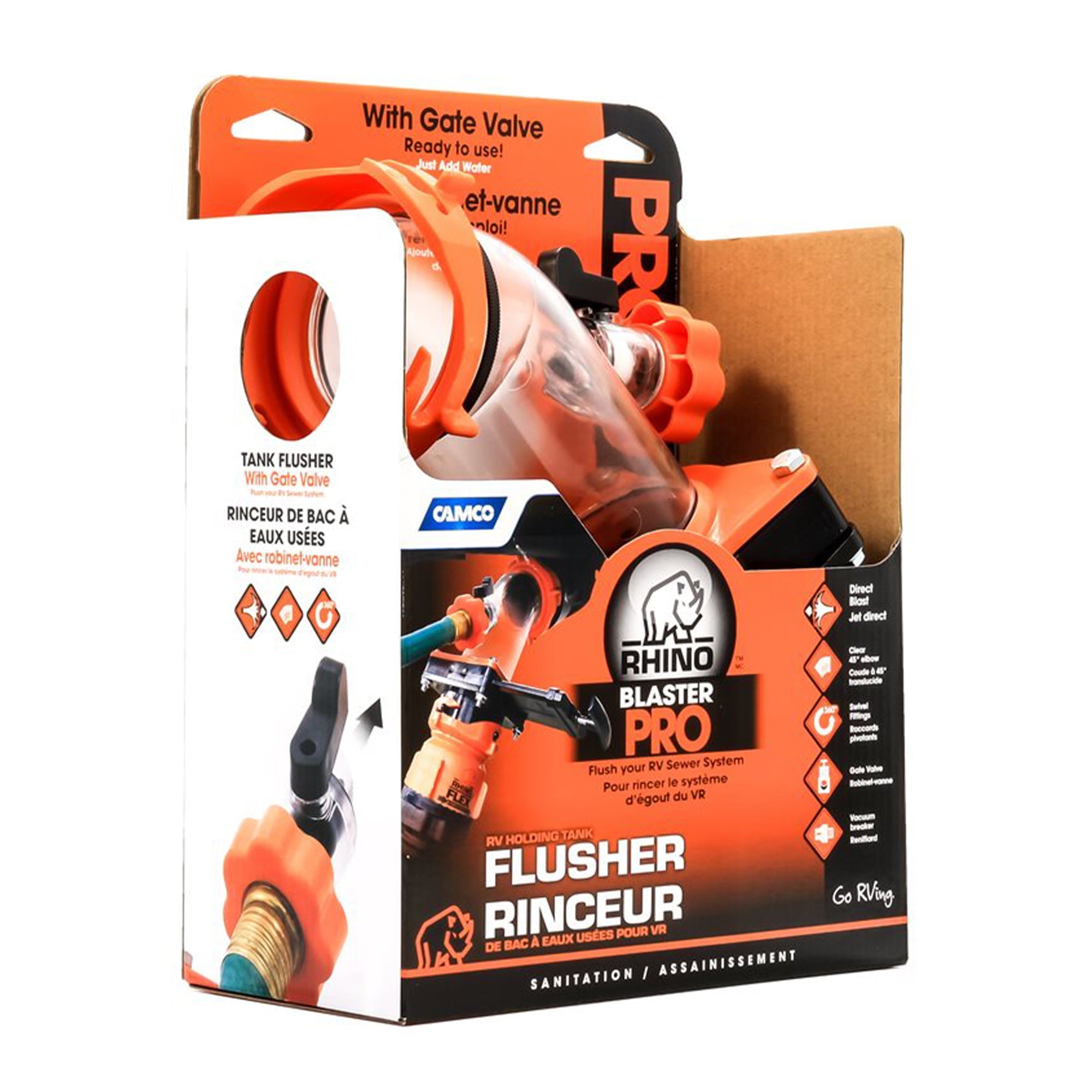 Camco Rhino Blaster Pro Clear Elbow Holding Tank Rinser with Gate Valve