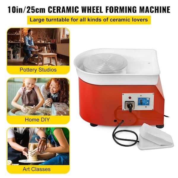 9.8 in. Pottery Wheel 280 W Art Craft DIY Clay Tool with Adjustable Foot Pedal and Sculpting Set for Ceramic Work, Red