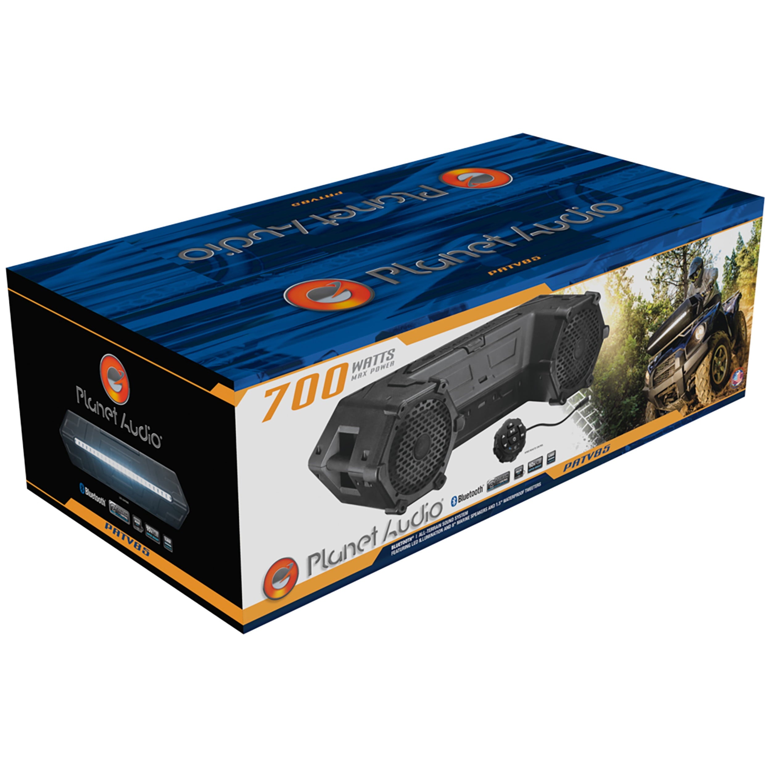 Planet Audio PATV85 ATV UTV Speaker System - 8 Inch Full Range Speakers, 1.5 Inch Tweeters, IPX5 Weatherproof, Bluetooth Audio, Built-in Amplifier, Built-in LED Lightbar, Hook Up To Stereo