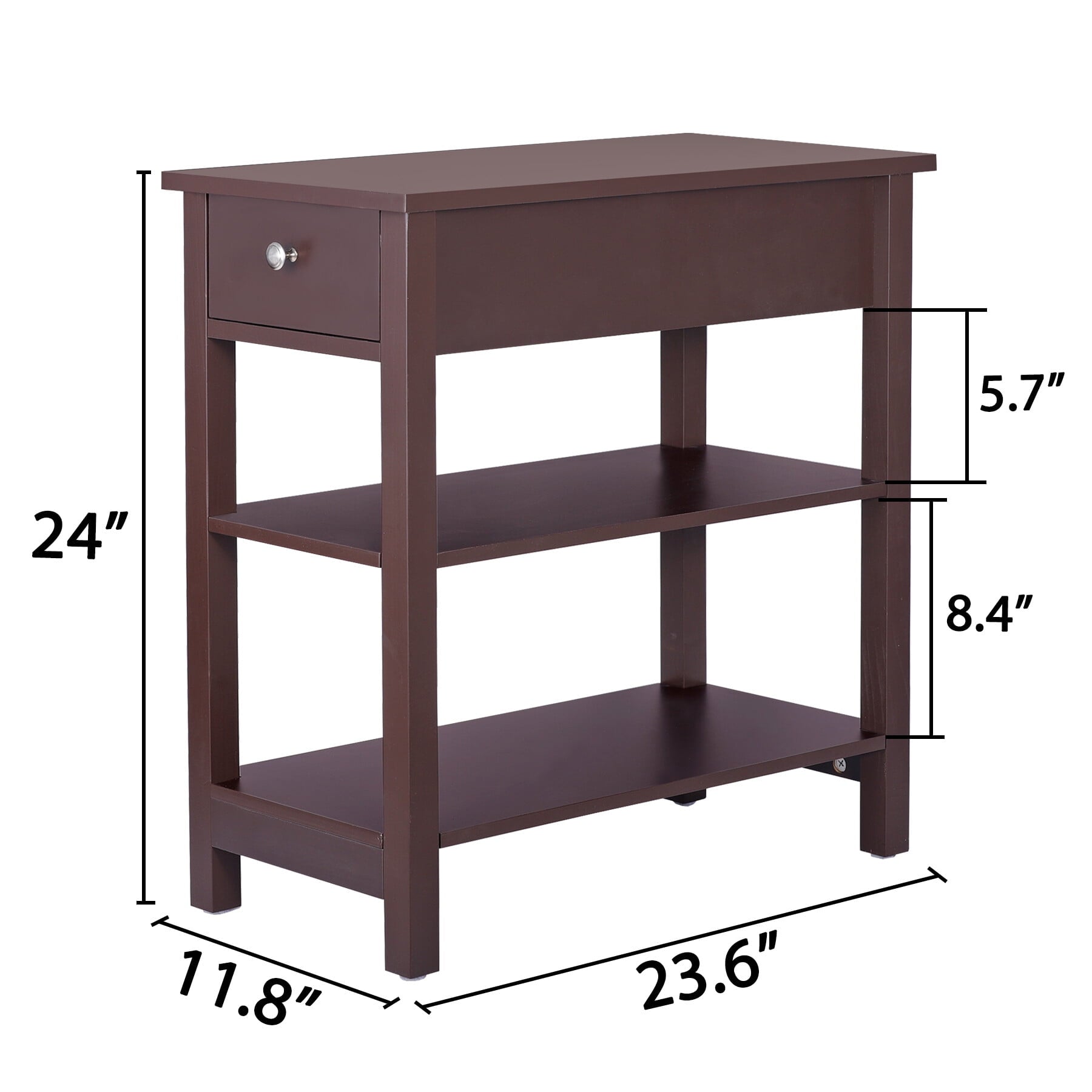 HomGarden 3 Tier Small End Table Modern Narrow Rectangle Sofa Side Table W/Drawer, Espresso