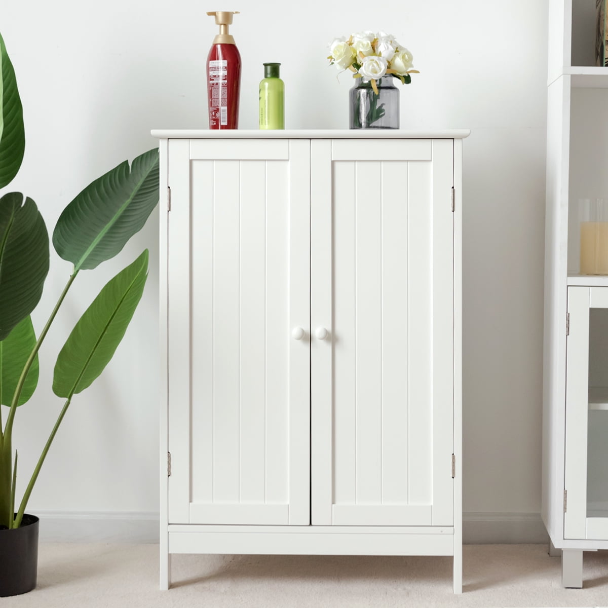 Topbuy Bathroom Storage Cabinet with Double Doors Wooden Cupboard, White