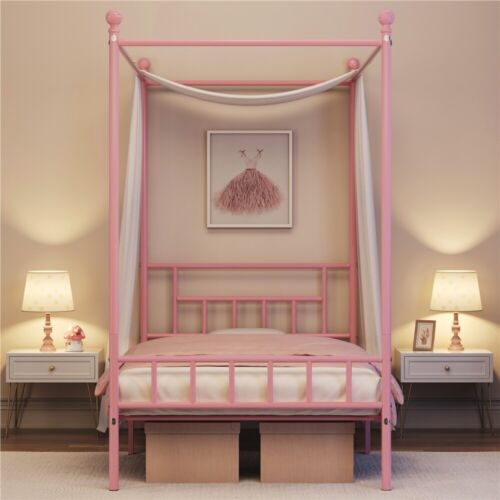 Metal Canopy Bed Frame With Headboard/Foot<wbr/>board Four-poster Bed Twin/Full/Quee<wbr/>n