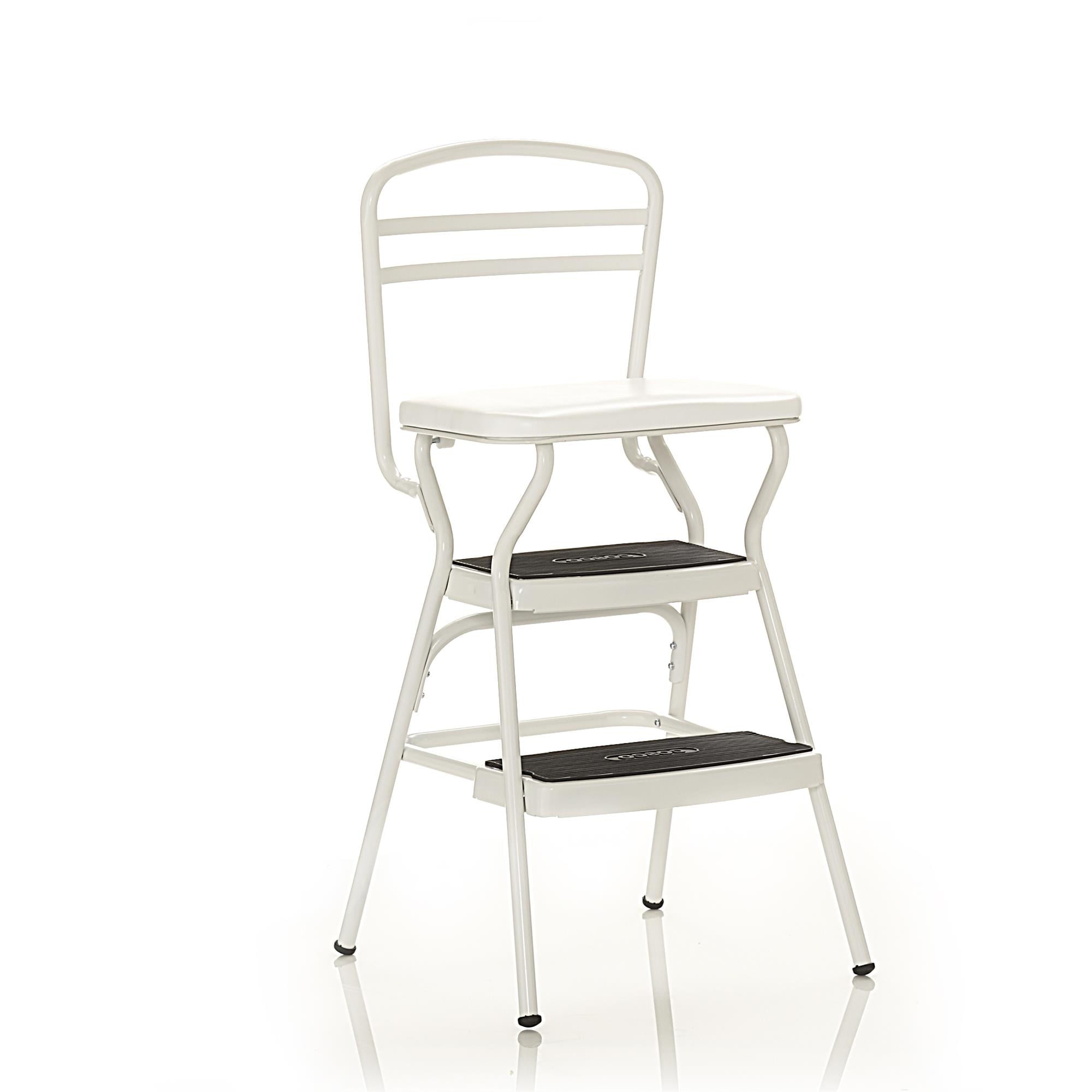 COSCO Stylaire Retro Chair + Step Stool with flip-up seat (white, one pack)