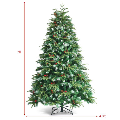 7' Pre-Lit Snowy Christmas Hinged Tree 11 Flash Modes w/ 450 Multi-Color Lights