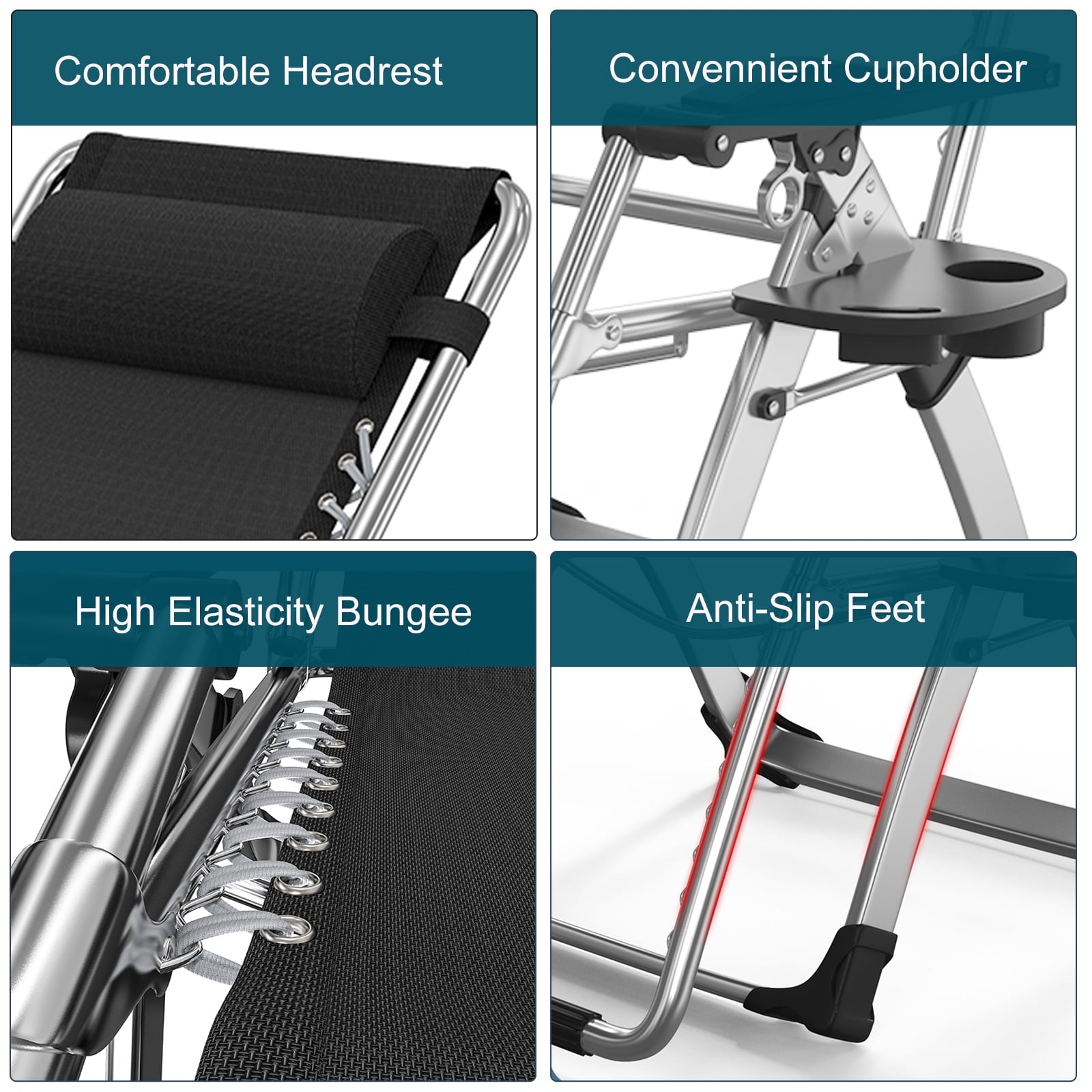 Lilypelle Zero Gravity Chair with Double Sided Pearl Mat Folding Lounge Recliner Chairs with Cushion,Cup Holder,Pillow