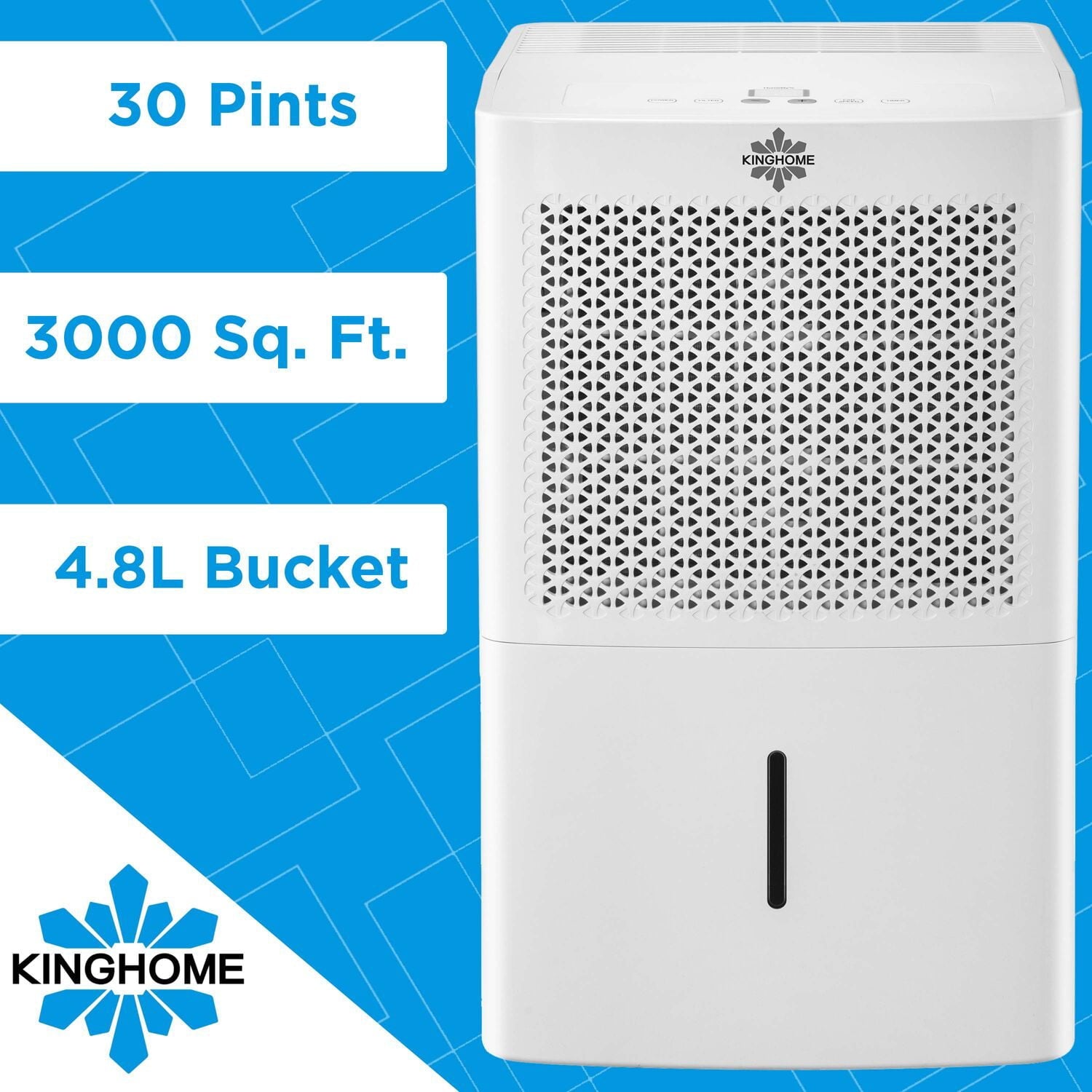 Kinghome Energy Star 35-Pint Portable Dehumidifier | Removes Moisture in Garages, Basements, Living Rooms, Large Areas up to 3,500 Sq.Ft. | LED Display | Removable Tank | KHD35BW