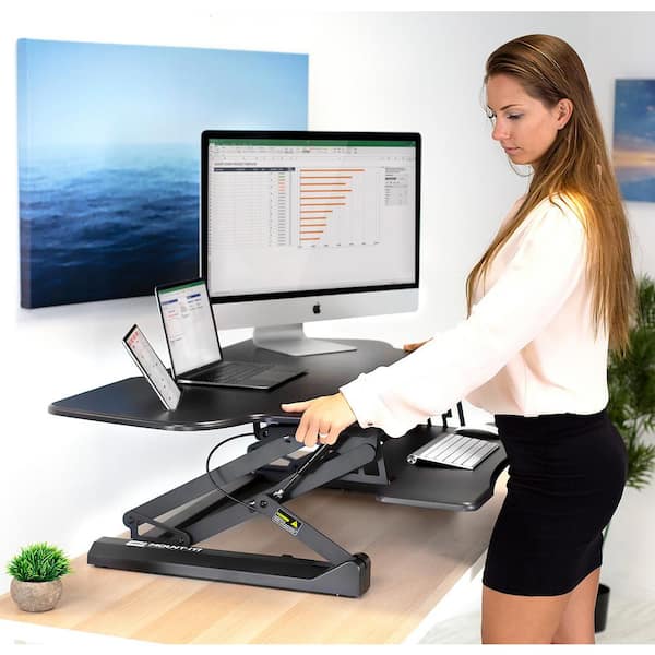 48 in. Black Extra-Wide Height Adjustable Standing Desk Converter