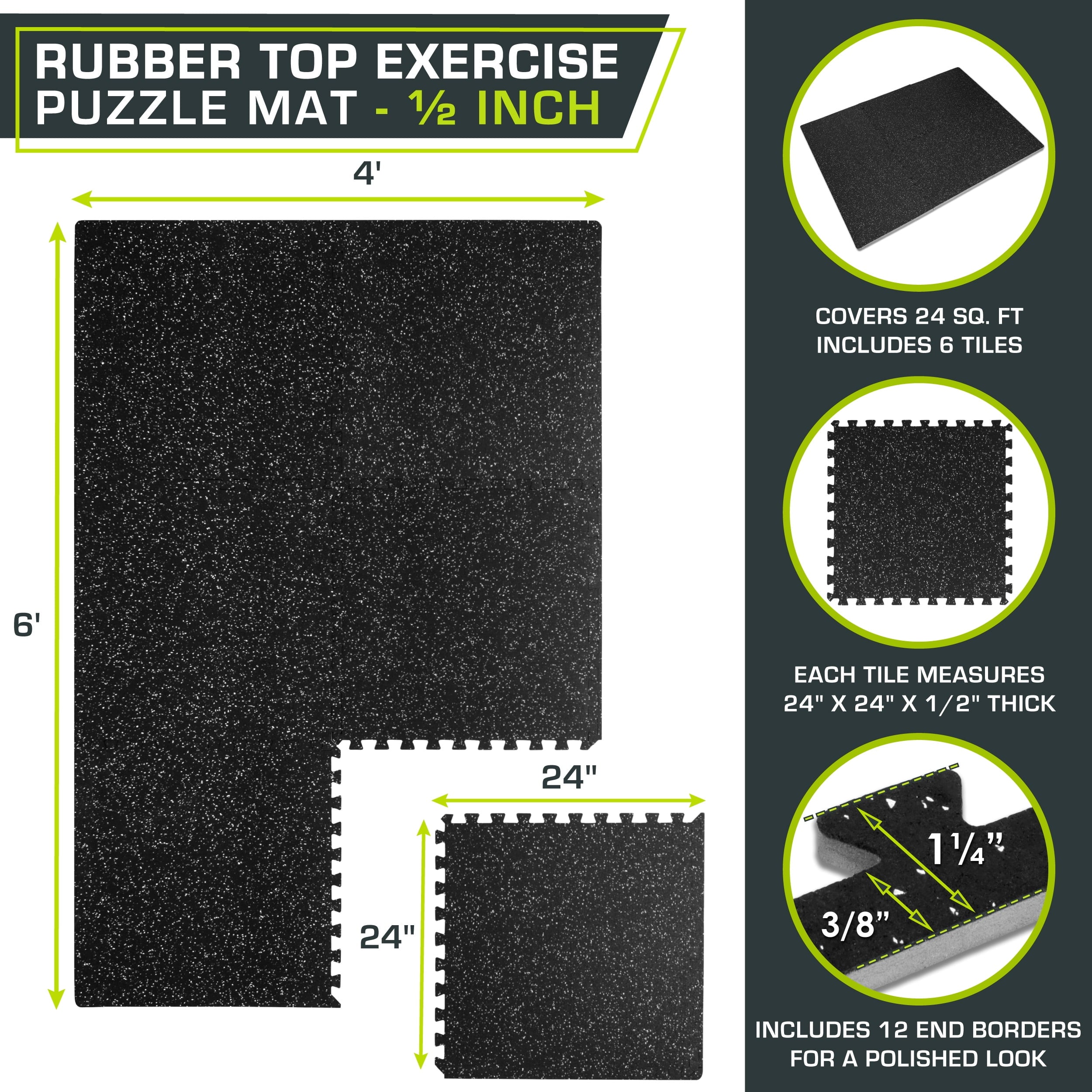 ProsourceFit Rubber Top Exercise Puzzle Mat ½-in, EVA Foam & Rubber Tiles for Home Gym