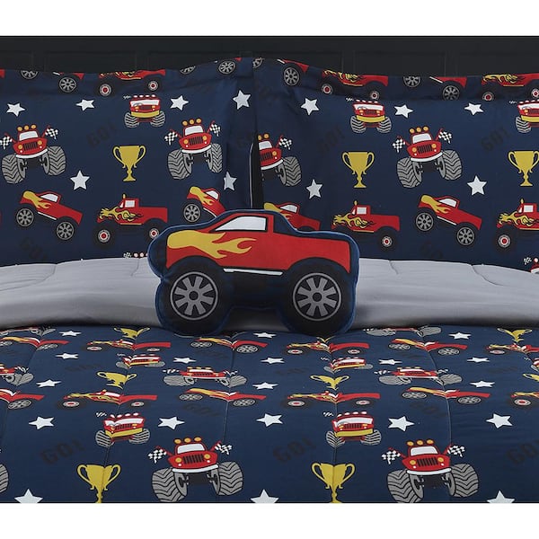 Monster Truck Navy 3-Piece Microfiber Comforter Bedding Set - Twin
