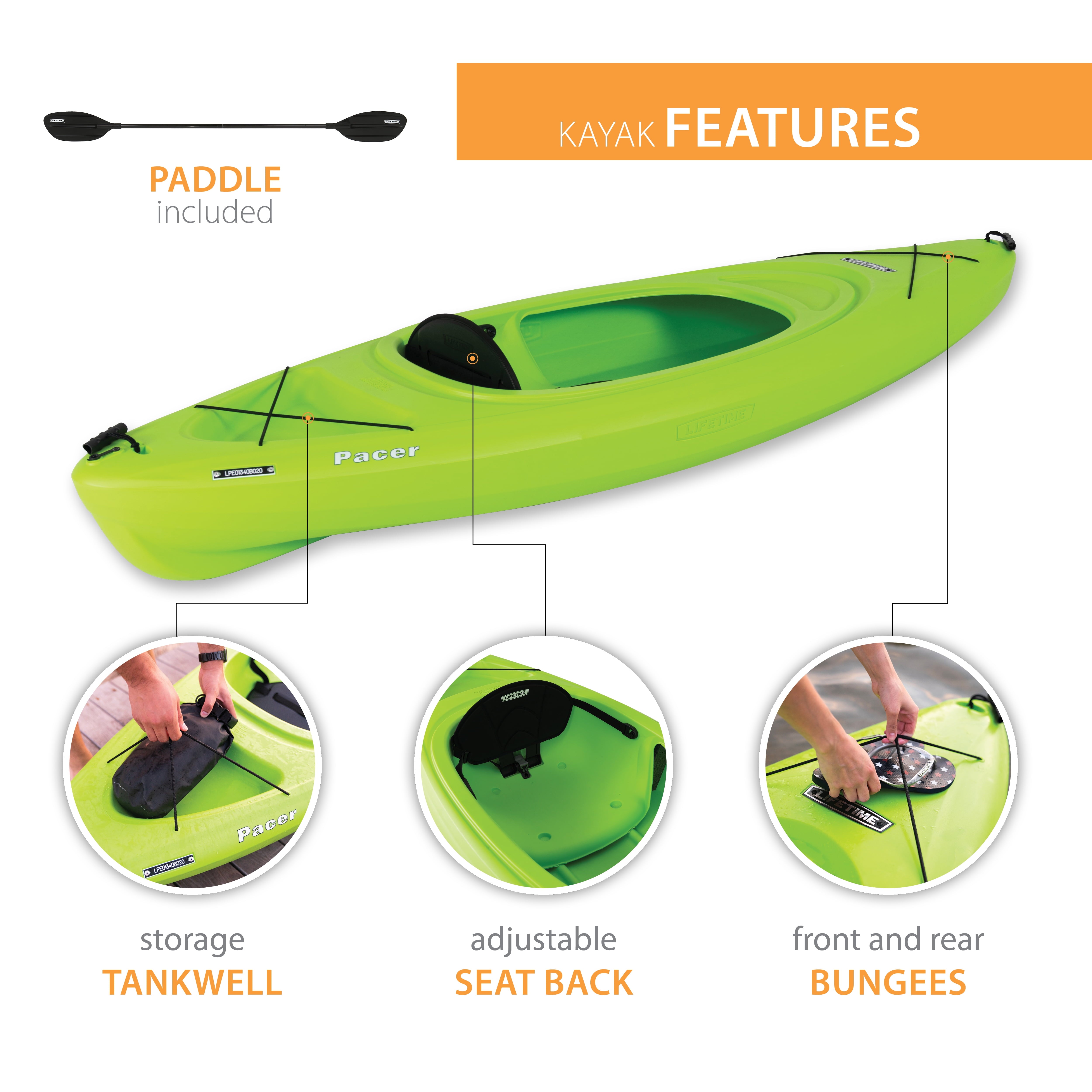 Lifetime Pacer 8 ft Sit-Inside Kayak, Green (91032)