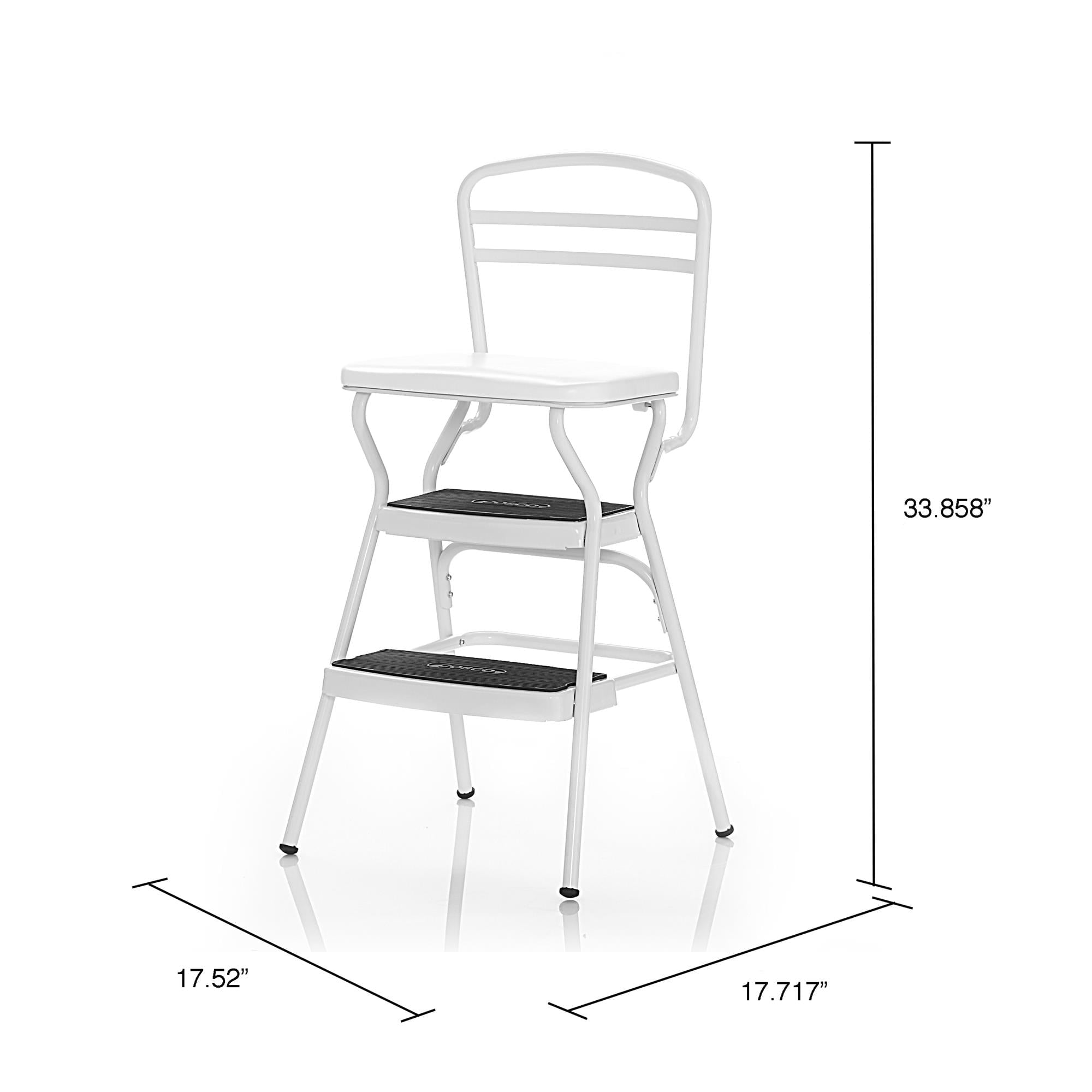 COSCO Stylaire Retro Chair + Step Stool with flip-up seat (white, one pack)