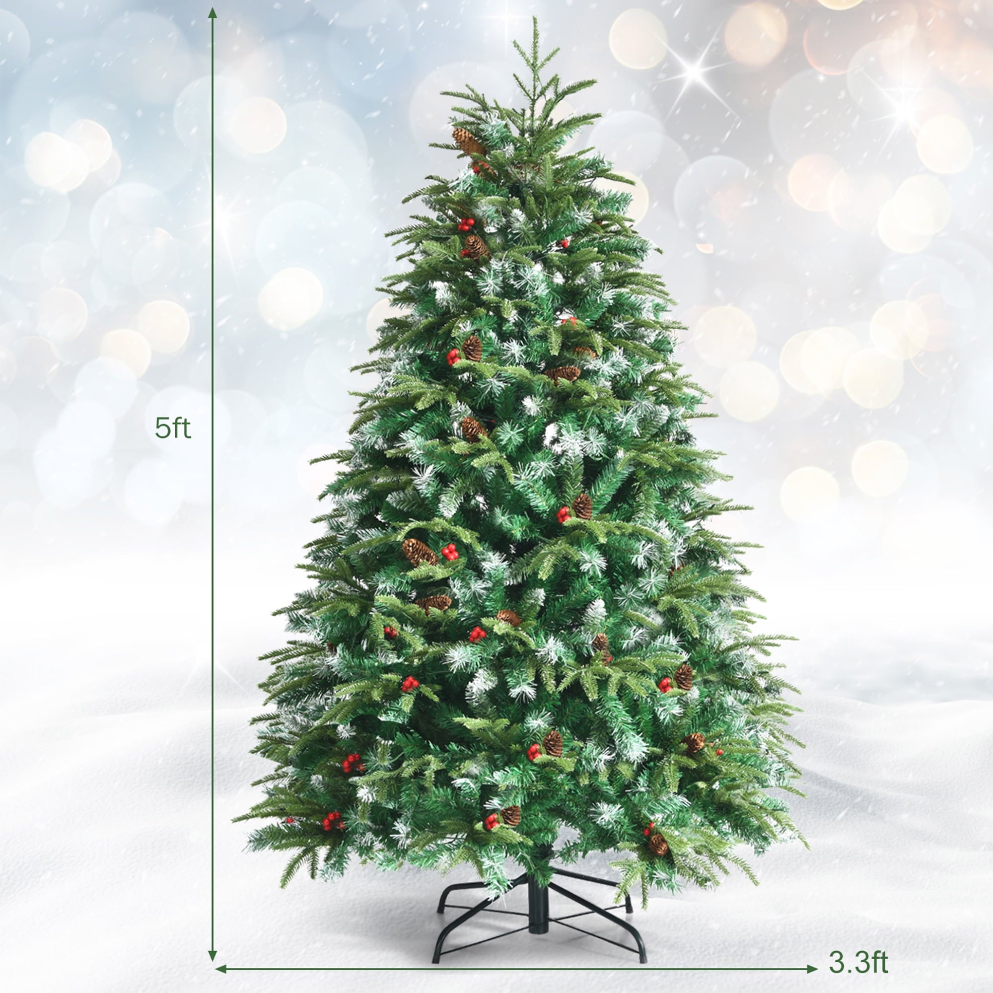 Gymax 5 FT Pre-Lit Artificial Christmas Tree Hinged Xmas Tree w/ 11 Flash Modes