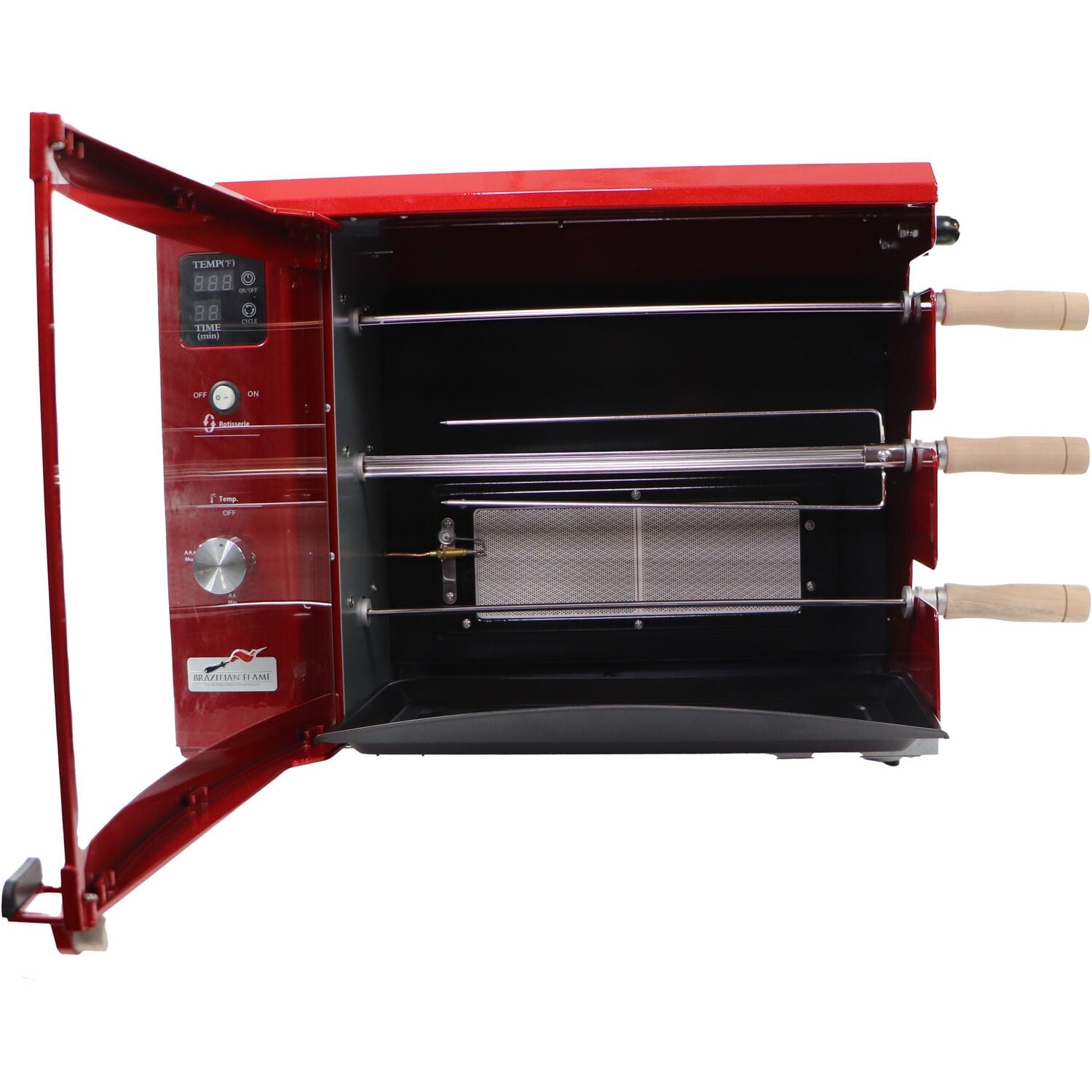 Brazilian Flame Brazilian Gas Rotisserie Grill with 3 Skewers in Red