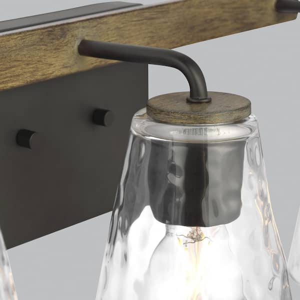 Westbrook 3-Light Weathered Oak Rustic Farmhouse Bathroom Vanity Light with Matte Black Accents