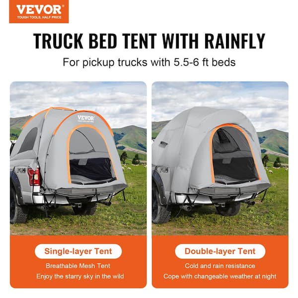 Truck Bed Tent 5.5 ft. to 6 ft. Pickup Truck Tent PU 2000 mm with Carry Bag Double Layer for 2-3 Person Camping Travel